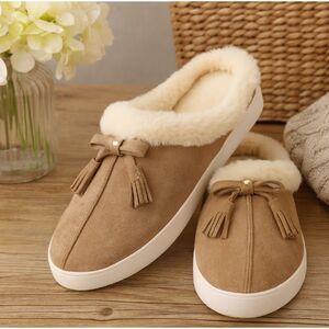 Kate Spade NY Limon Mules Suede Slip On Slippers Tassel Sherpa Lined Womens 8.5